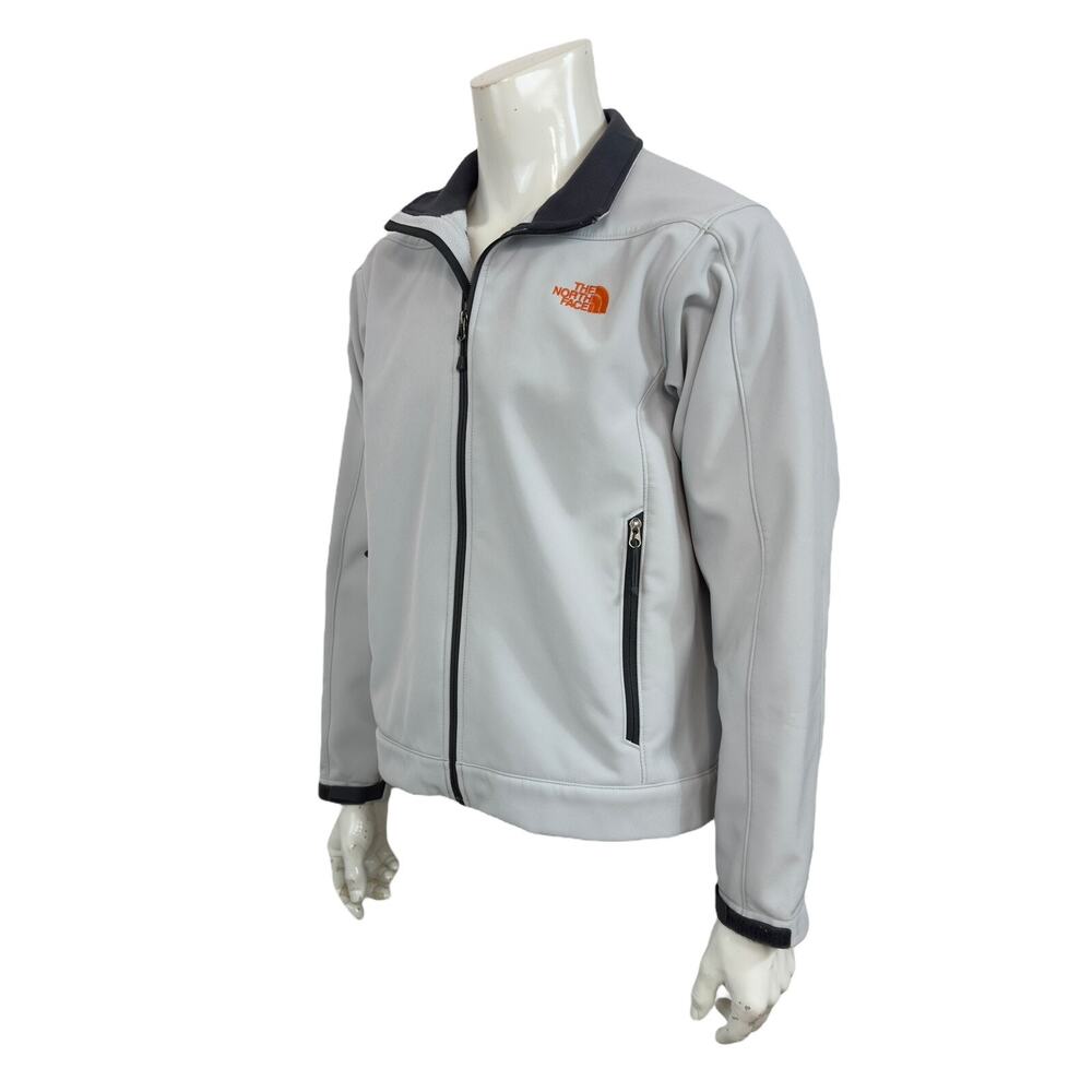 The North Face Jacket Men's Medium Gray W/ Orange Logo Full Zip Soft Shell T183